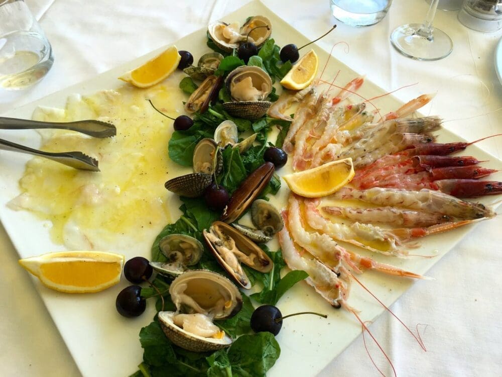 a plate of raw seafood at Bar Monun in durres, Albania
