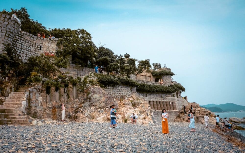 Maemiseong (매미성) | How to Visit Geoje's Magical Castle 3 Maemiseong with rocky beach and sea in front