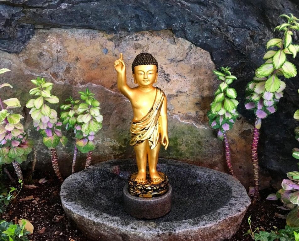 gold monk statue at hyangiram hermitage in yeosu