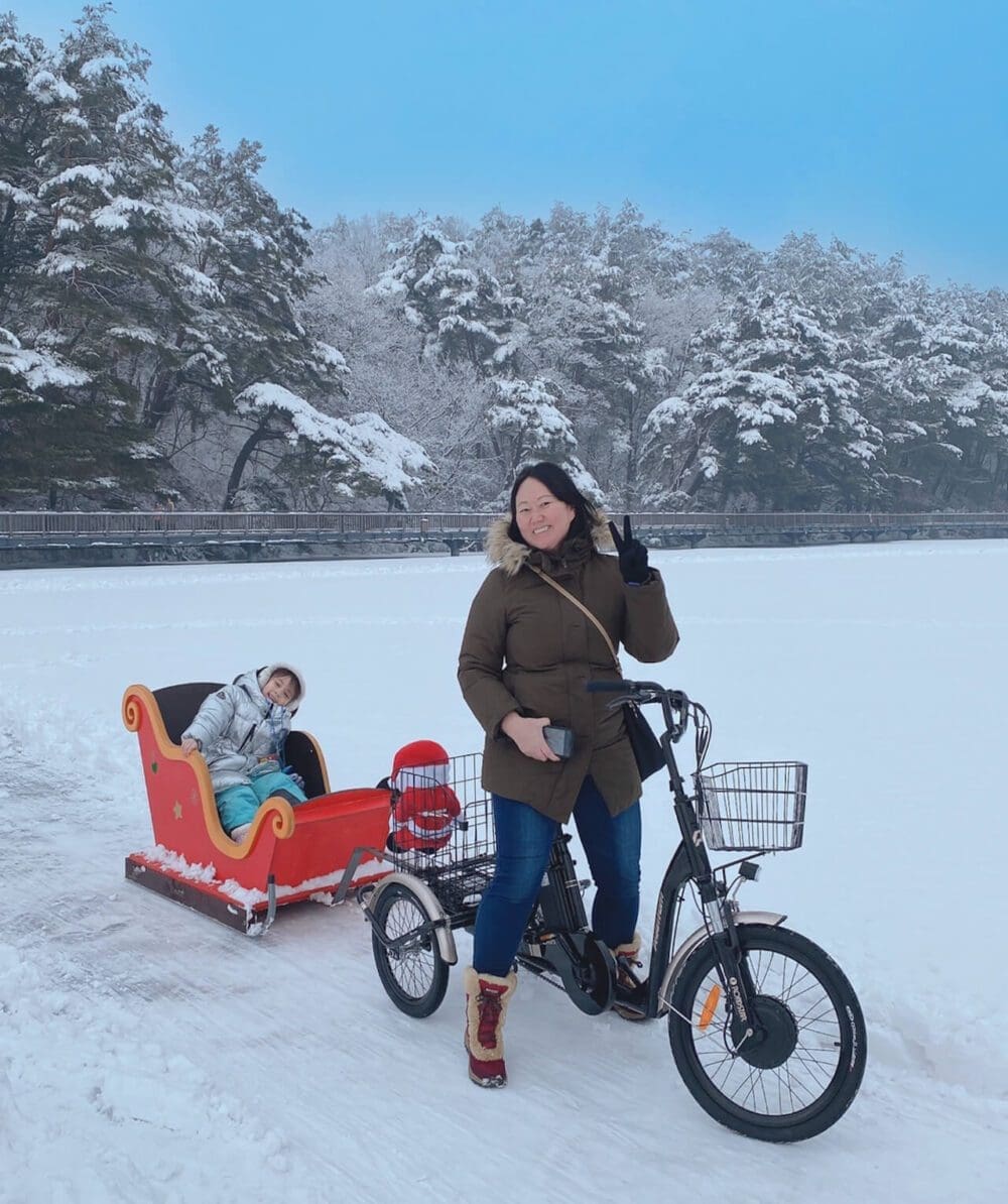 sanjeong lake sledding festival | tricycle and santa sled