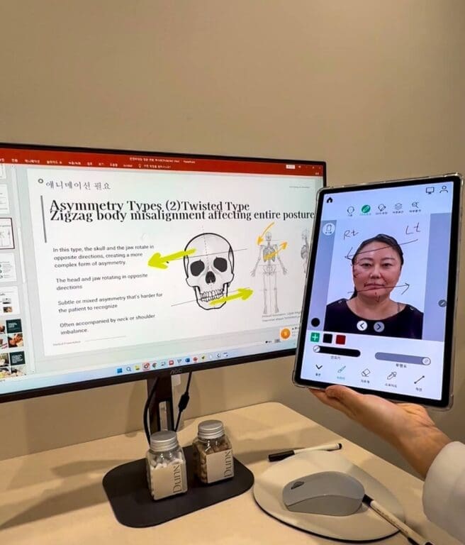 results of AI facial scan and posture analysis at Duna Clinic in Seoul